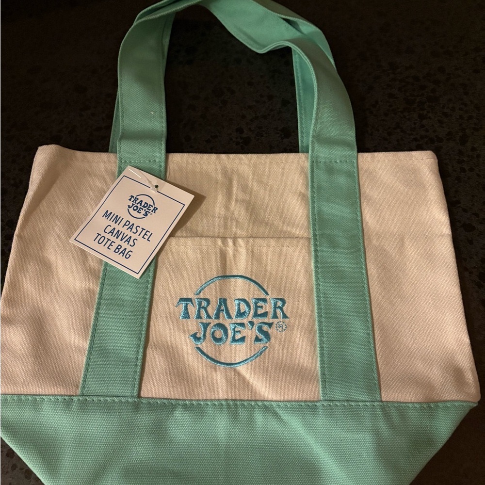 Trader Joe's Mini Tote Bag with Aqua Straps